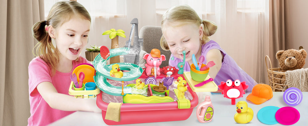 AquaFun PlayPark Vattenlekbord – Lärorik Vattenleksak med Fontän, Rutschkana & Djur | För Inne- & Utelek | För Barn 2–6 År