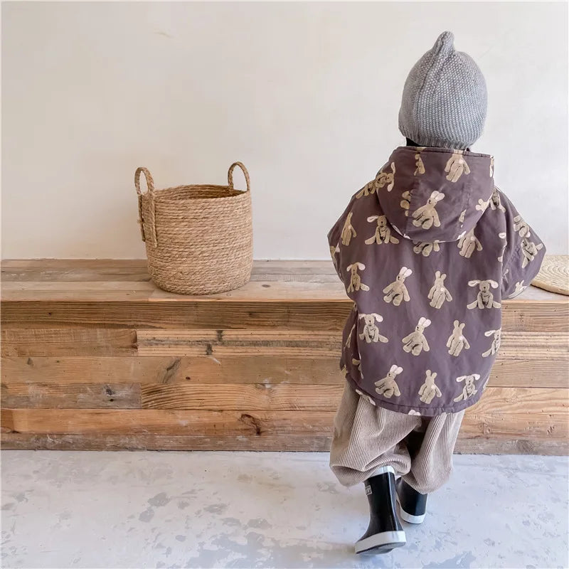 Jacka med Huva – Knuffel Unisex, Brun/Beige, Polyester, Storlek 0–6 år