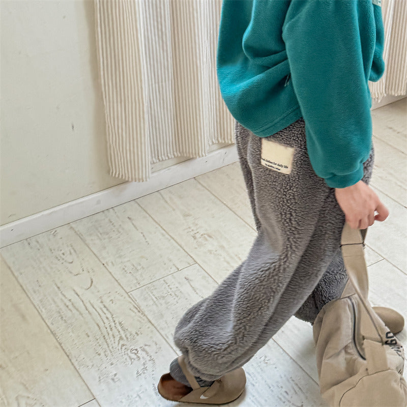 Teddyjoggingbyxa – Snuggle Unisex, Brun/Grå/Blå, Bomull, Storlek 0–6 år