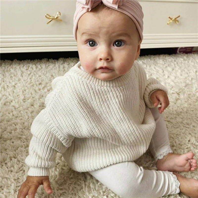 Stickad Tröja – Amba Unisex, Vit/Svart/Blå/Rosa/Grön/Grå/Brun, Bomull, Storlek 0–6 år