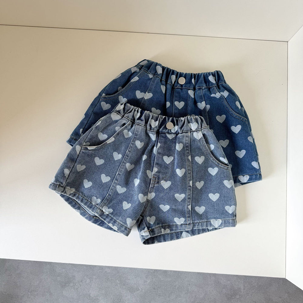 Kort Jeansbyxa med Hjärtan – Liva Denim Shorts Baby, Småbarn, Förskolebarn, Barn – Ljusblå/Mörkblå, Bomull, Storlek 0–8 år