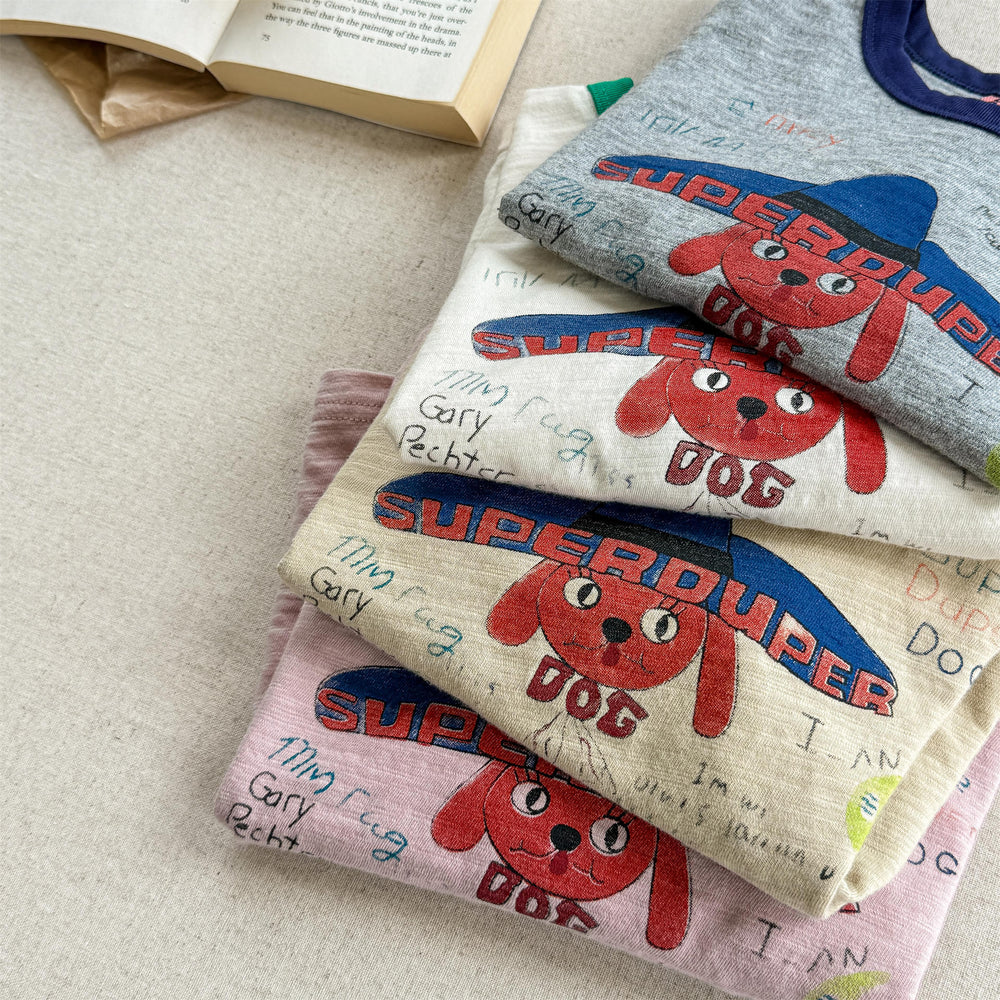 Nupa Kids SuperDuper Dog T-shirt – Baby- och barn-T-shirt med hund – 100 % bomull – 0–6 år – Tecknad tryckdesign