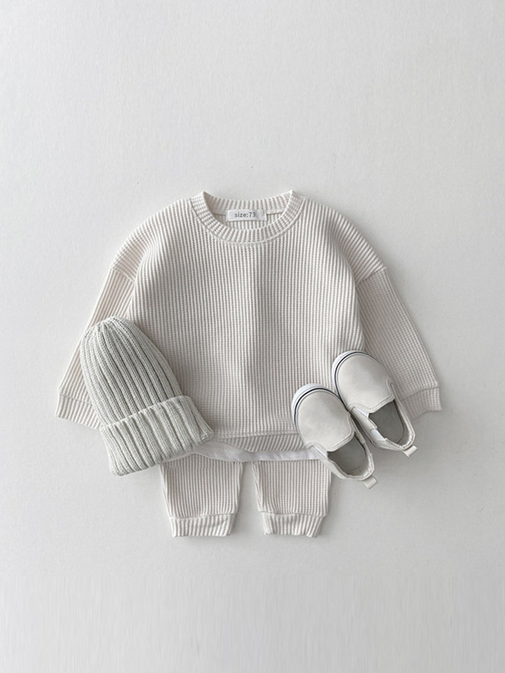 Set med Byxa och Tröja i Vågigt Waffelmönster – Porto-Novo Unisex, Blå/Rosa/Grå/Grön/Gul, Bomull, Storlek 0–3 år