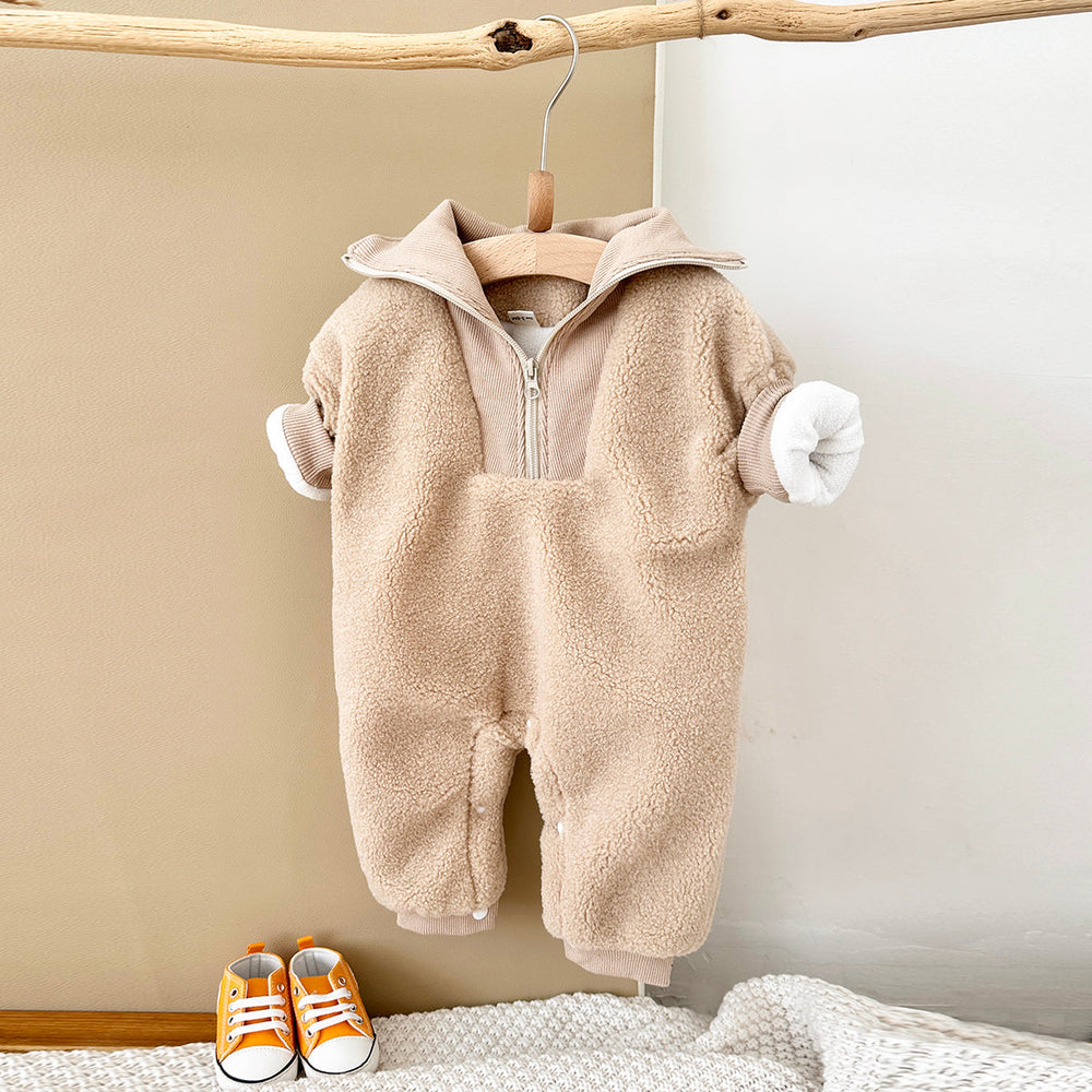 Jumpsuit/Overall i Fleece – Baby, Rosa/Brun, Bomull, Storlek 0–2 år