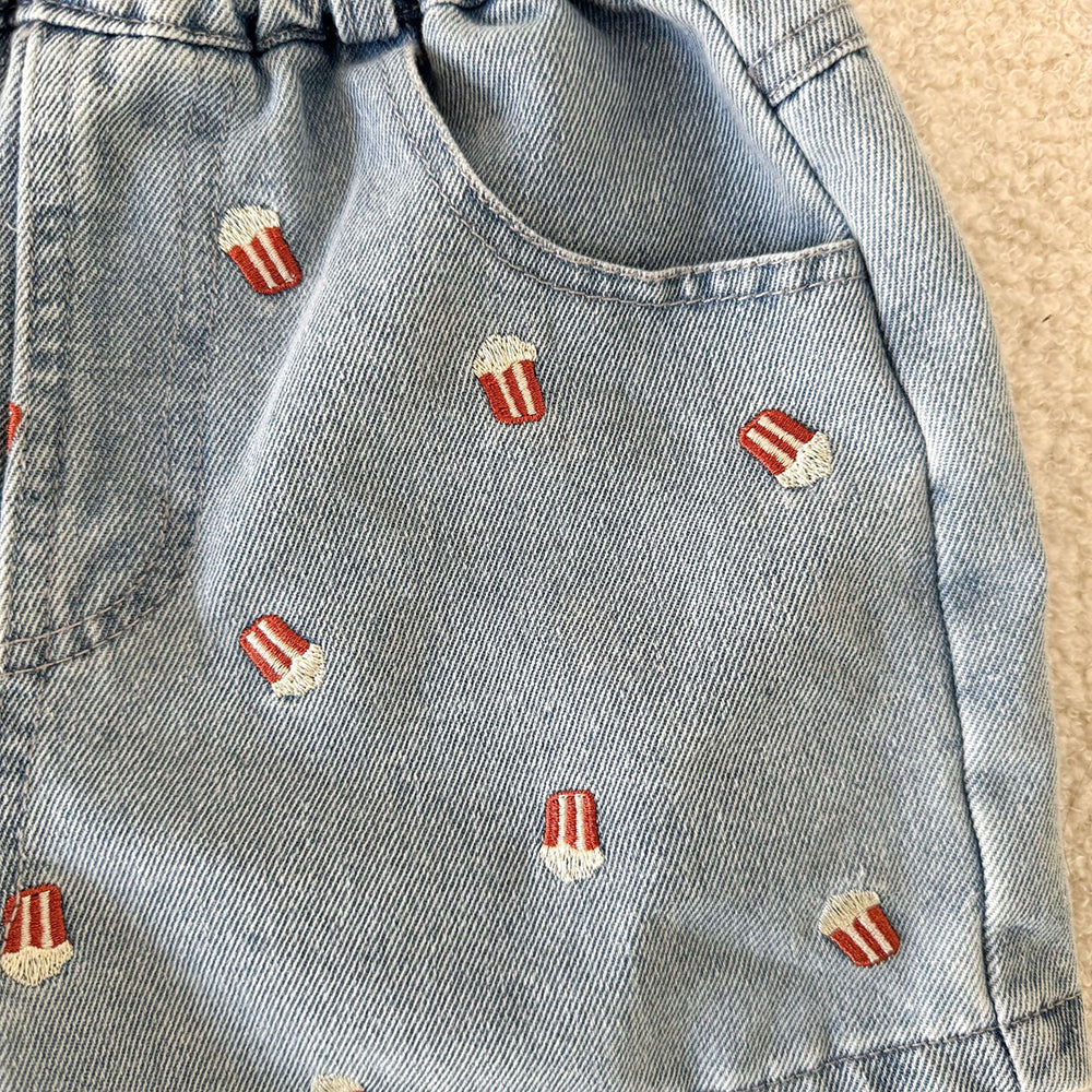 Kortbyxa med Popcorn – Baby, Småbarn, Förskolebarn, Barn – Blå/Svart, Bomull, Storlek 0–8 år