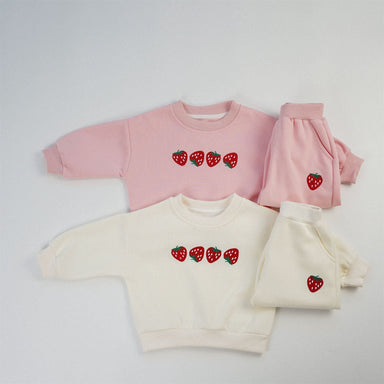 Träningsdräkt med jordgubbstryck – BerryBunch Flickor, Rosa/Vit, Bomull, Storlek 0–6 år