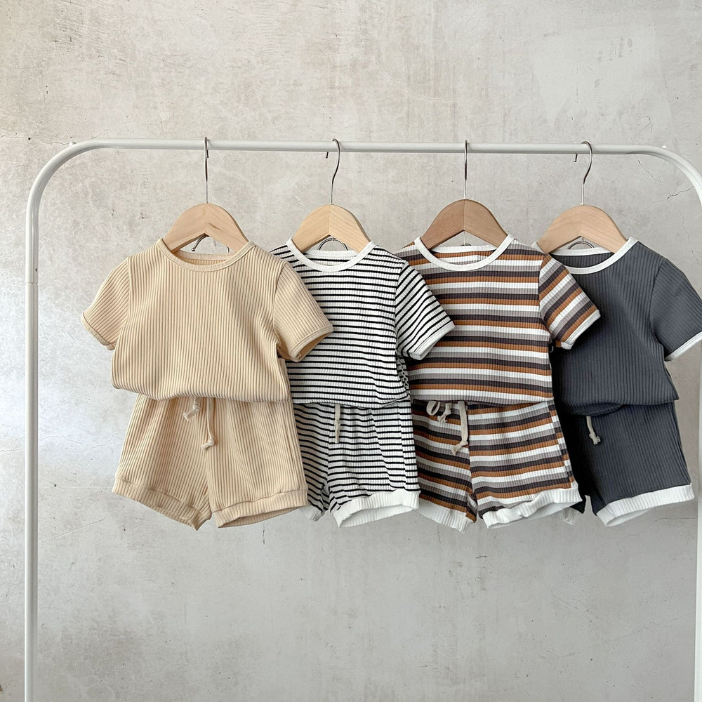 Unisex Baby Sommarset – 2-delat Ribbat Bomull T-shirt & Shorts | Nilo & Nox (0–3 år)