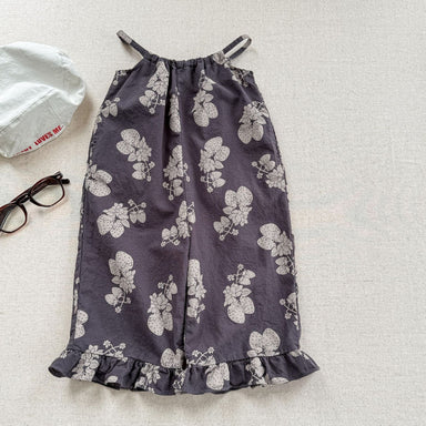 Lunea Kids Flora Volangbyxdress Flicka – Sommarjumpsuit i bomull – Blommönster – Volanger – 0–6 år – Luftiga barnkläder