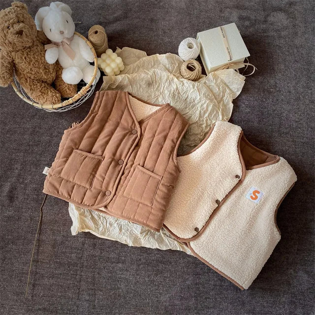 Väst med Ull – Gaborone Unisex, Rosa/Brun/Beige, Bomull, Storlek 0–6 år