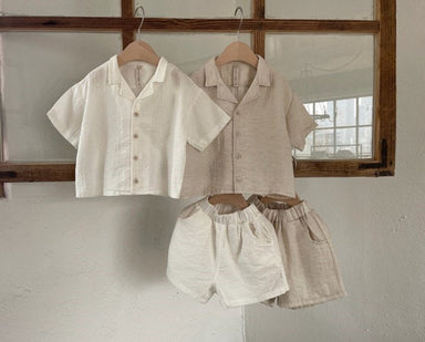 Sommar Babyset 0–3 år – Andningsbar Linneskjorta och Shorts – Stilfull & Bekväm för Små Barn