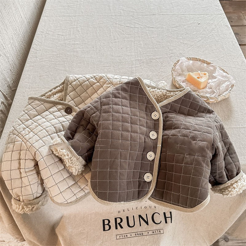 TeddySoft Vadderad Babyjacka Unisex | Vinterjacka 1–6 År | Varm Bomullsjacka med Knäppning & Rutmönster