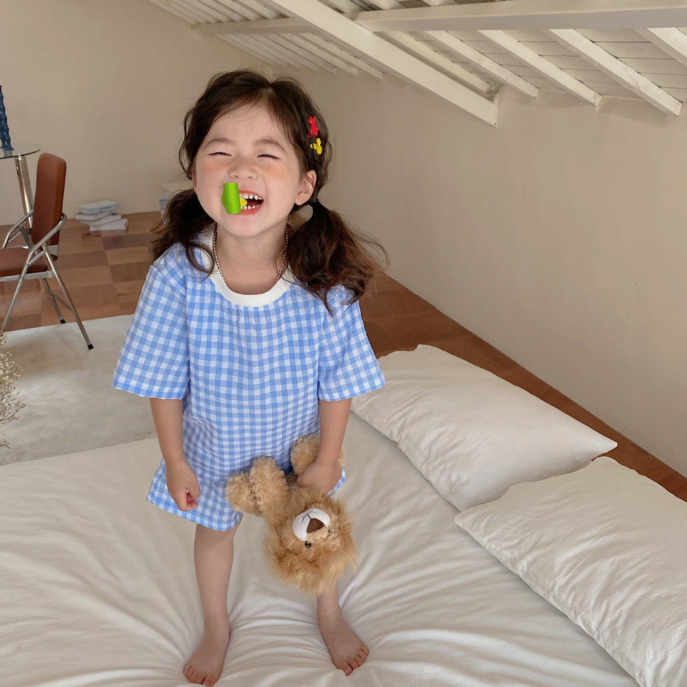 SunnyPixie Rutig Sommarset för Bebis och Barn – T-shirt & Shorts | Bomull | Storlek 0–6 år