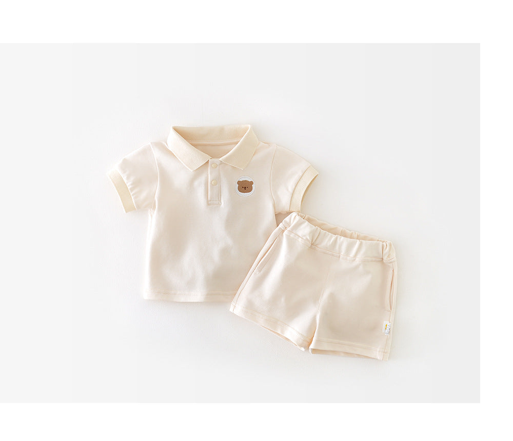 Polo Play Babyset – Somrig Unisex Outfit med Polotröja och Shorts | Storlek 0–3 år | Grön & Beige