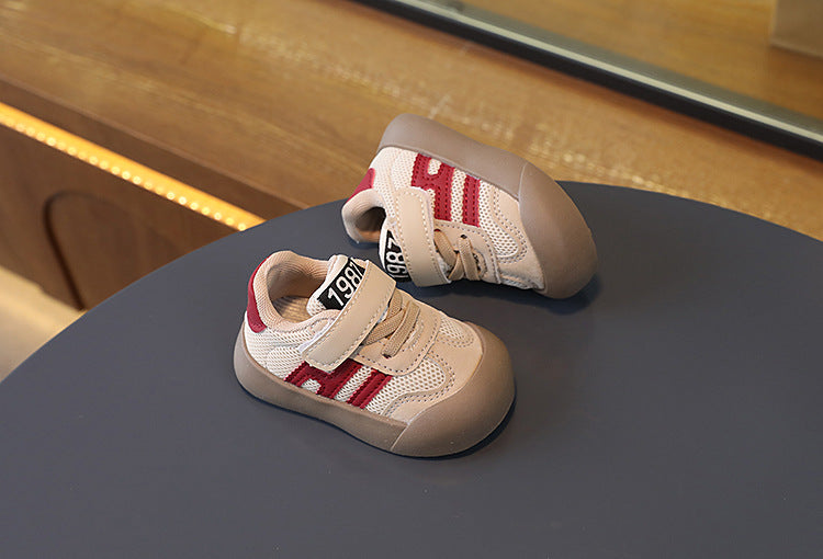 Sneaker med Kardborreband – Sao Pojke, Vit/Röd/Svart, Läder, Storlek 16–26