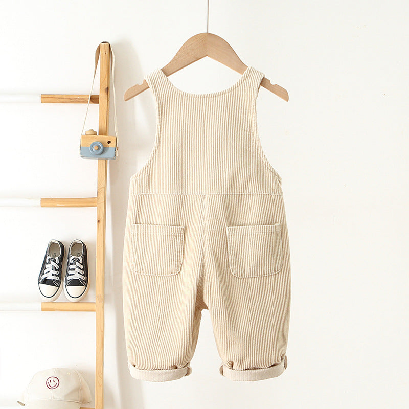 Hängselbyxa med Hjärta – Cordi Love Flickor, Beige/Rosa/Brun, Bomull, Storlek 0–4 år
