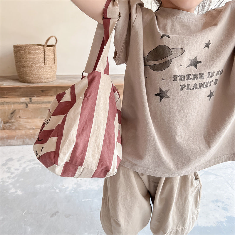 T-shirt med tryck – EcoCosmo Unisex, Beige/Grå, Bomull, Storlek 0–6 år