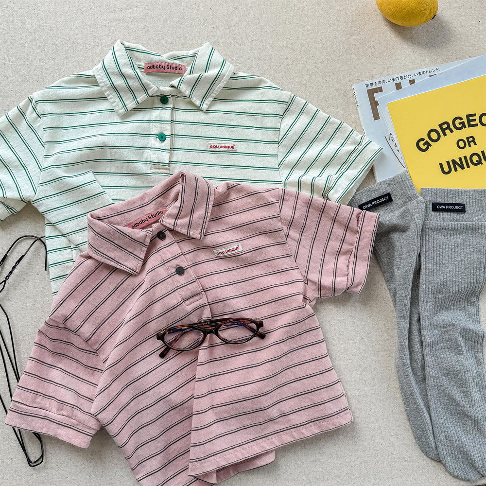 OWA Polo Stripe Unisex Barntröja 0–6 år | Randig pikétröja – Bomull