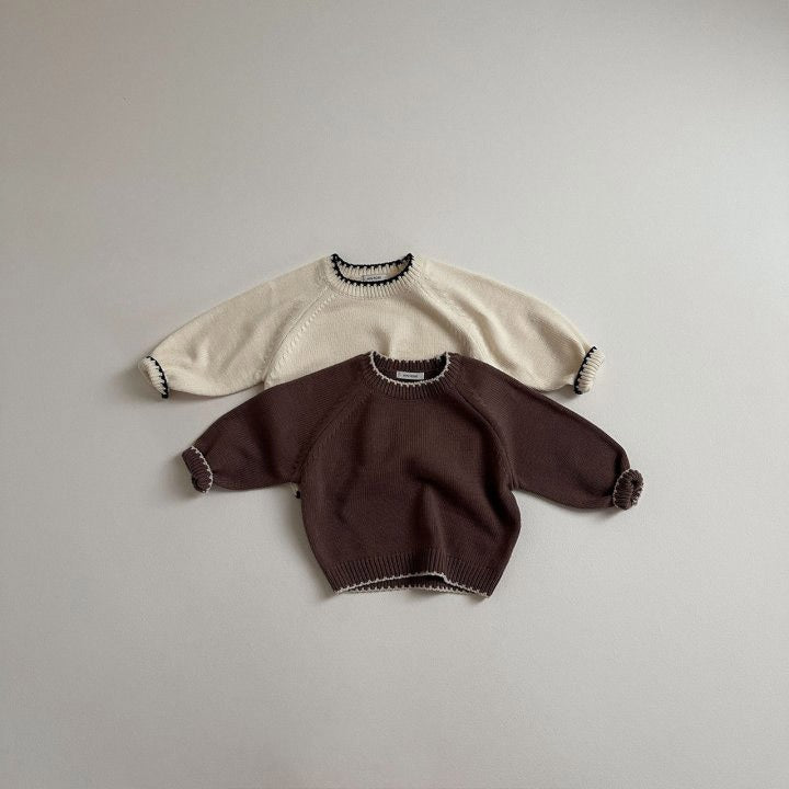 Stickad Tröja Retro – Toem Flicka, Brun/Beige/Vit, Bomull, Storlek 0–7 år
