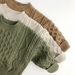 Stickad Tröja med Flätmönster – Pyong Unisex, Brun/Grön/Beige, Bomull, Storlek 0–6 år