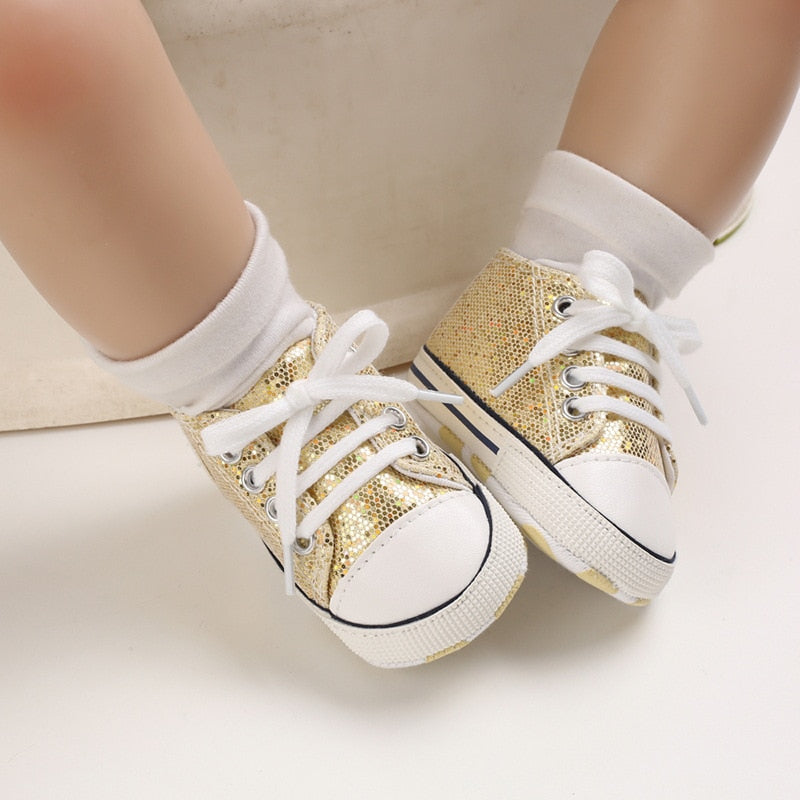 Lunari Glitz Babysneaker – Glittriga Babyskor för Flicka – Halkfria – Första Steg Skor – 0–1,5 år