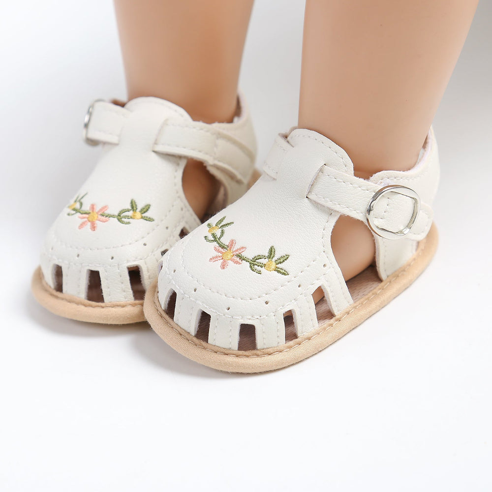 Babysandaler med Blombroderi – Little Steps Flickor, Svart/Rosa/Beige/Grön/Vit, Storlek 0–2 år