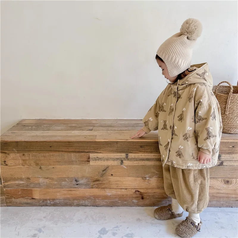 Jacka med Huva – Knuffel Unisex, Brun/Beige, Polyester, Storlek 0–6 år