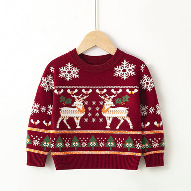 Jultröja med Renar och Snöflingor – Unisex, Röd/Blå, Bomull, Storlek 1–6 år