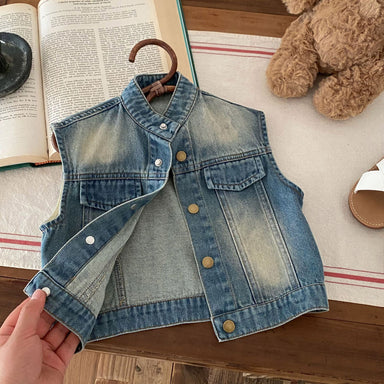 Jeansväst med vintage-tvätt – Denim Rebel Unisex, Blå, Bomull, Denim, Storlek 0–6 år