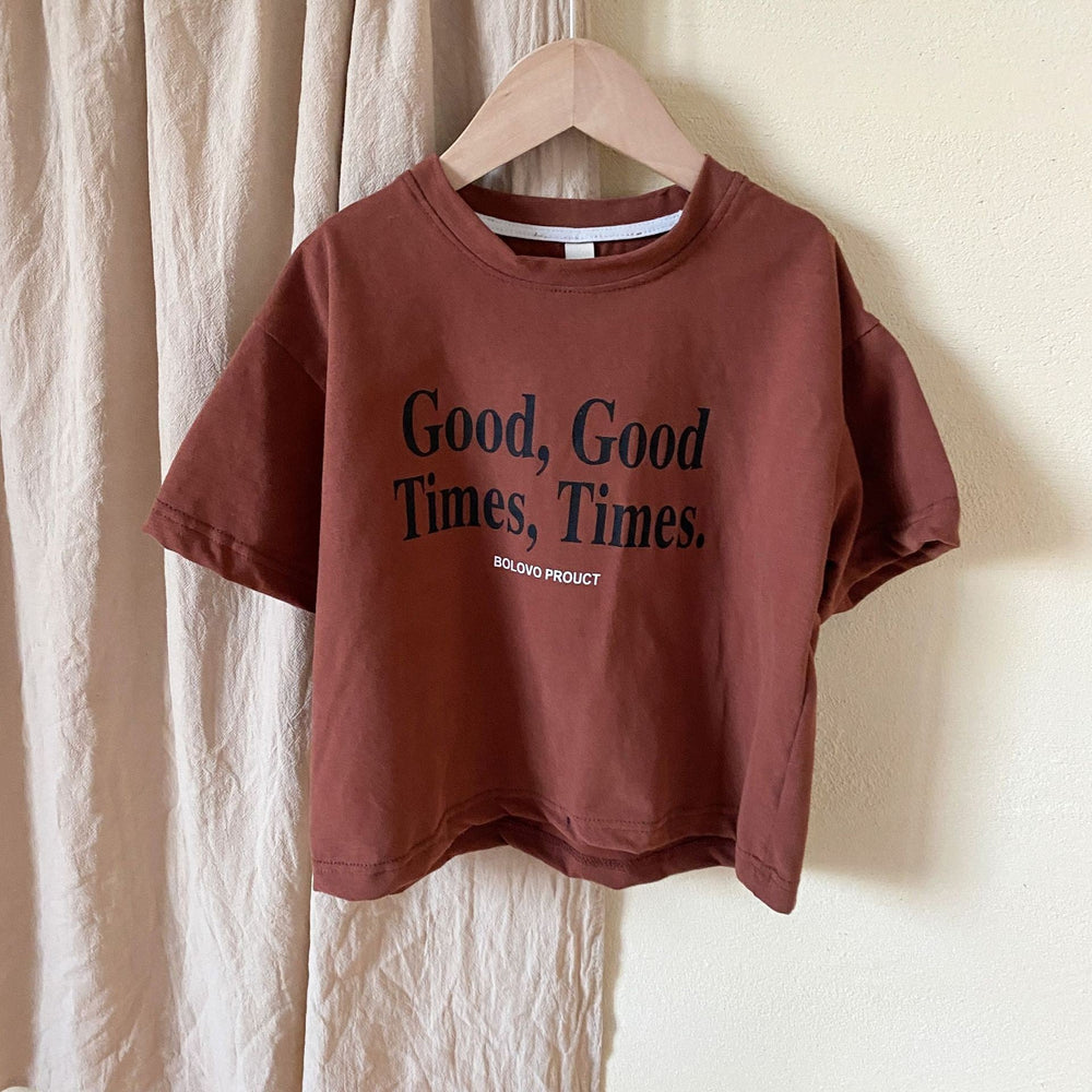 T-shirt med "Good Times"-tryck – Lumi & Loom Unisex, Brun/Vit, Bomull, Storlek 0–8 år