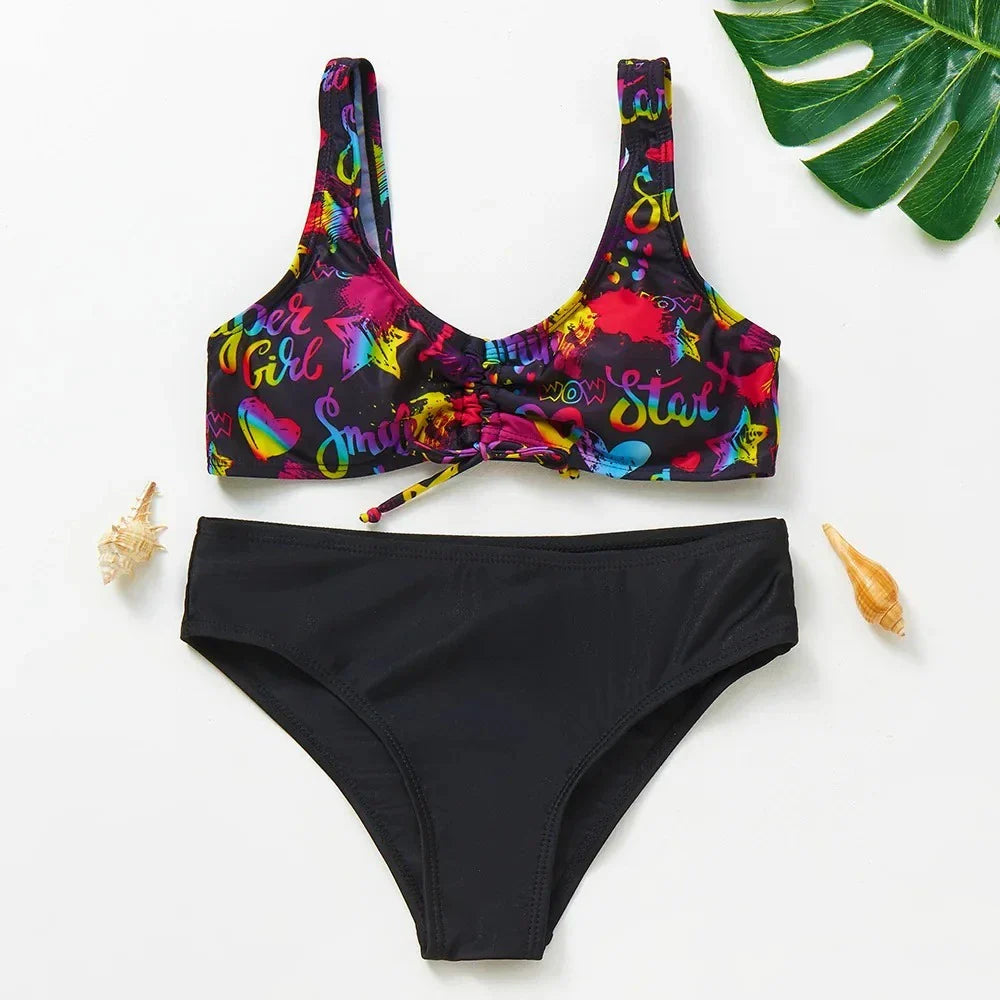 Flickor Tankini Baddräkt Sjöjungfruprint – Sommarstrandkläder | 3-12 år