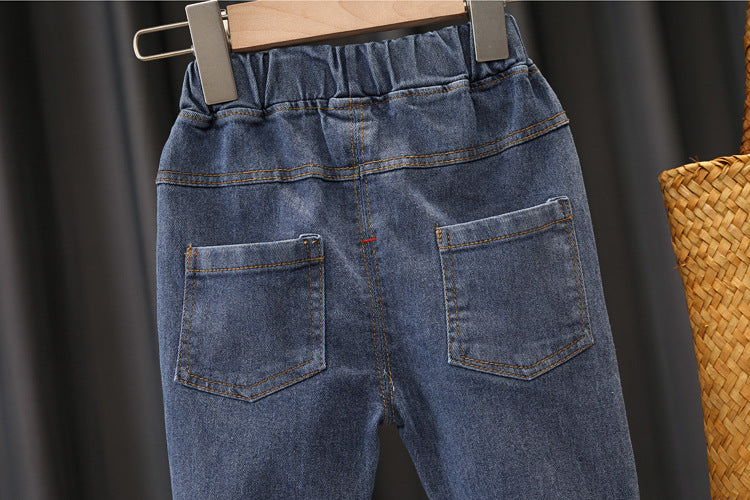 Set med Randig Tröja och Jeans – Astronaut Little Voyager Pojkar, Röd/Blå/Svart, Bomull, Storlek 0–5 år