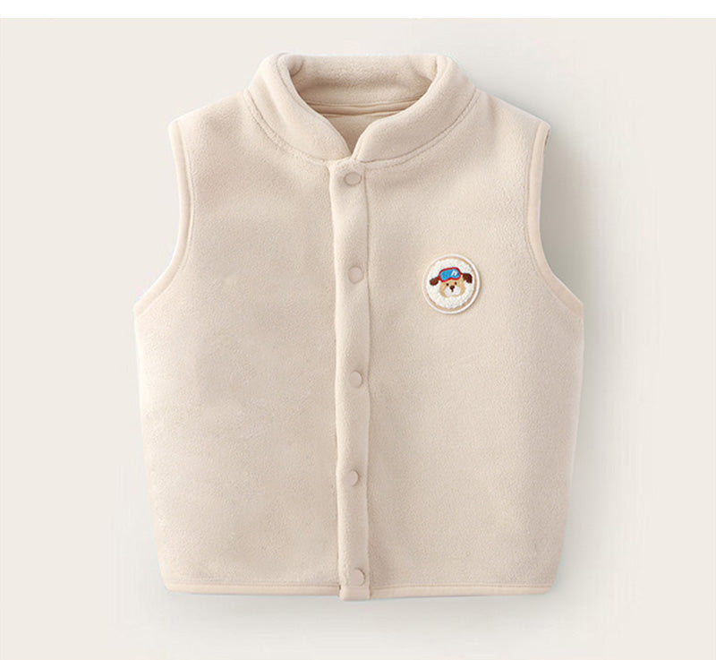 Väst med Emblem – Woef Unisex, Brun/Blå/Rosa/Vit, Fleece, Storlek 1–5 år