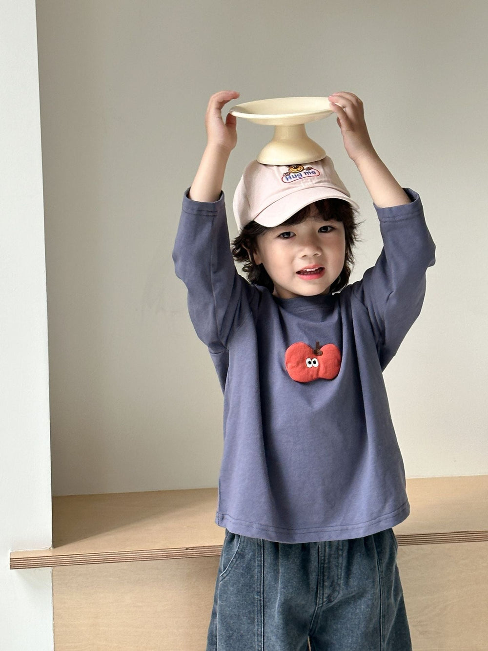 Långärmad tröja med 3D – Fruity Friends Unisex, Rosa/Grå, Bomull, Storlek 0–8 år