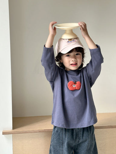 Långärmad tröja med 3D – Fruity Friends Unisex, Rosa/Grå, Bomull, Storlek 0–8 år