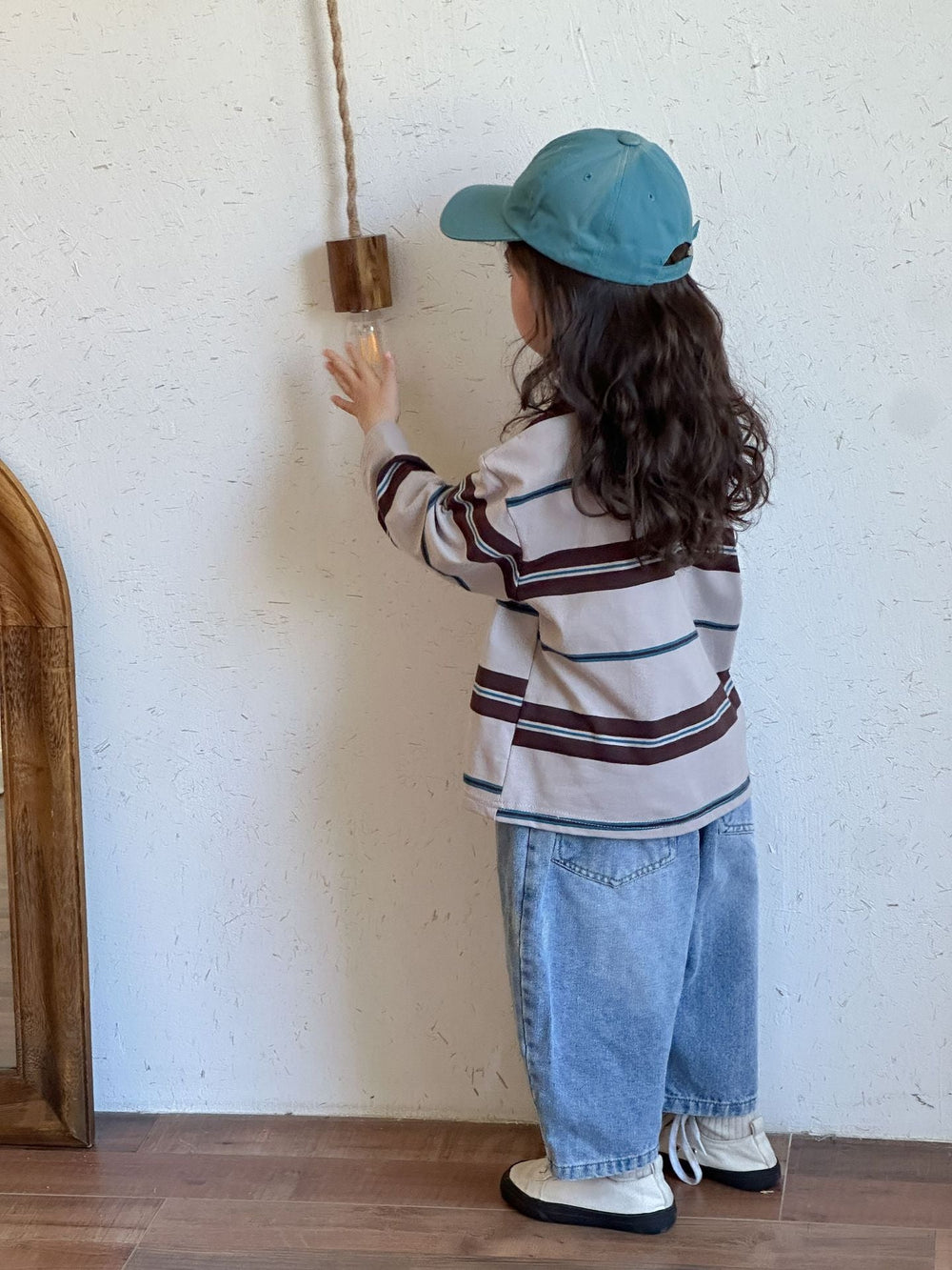 Pikétröja med ränder – LuckyStripe Unisex, Brun/Grå, Bomull, Storlek 0–8 år