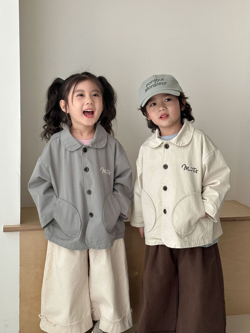 Jacka – LittleUrban Unisex, Grå/Beige, Bomull, Storlek 0–8 år