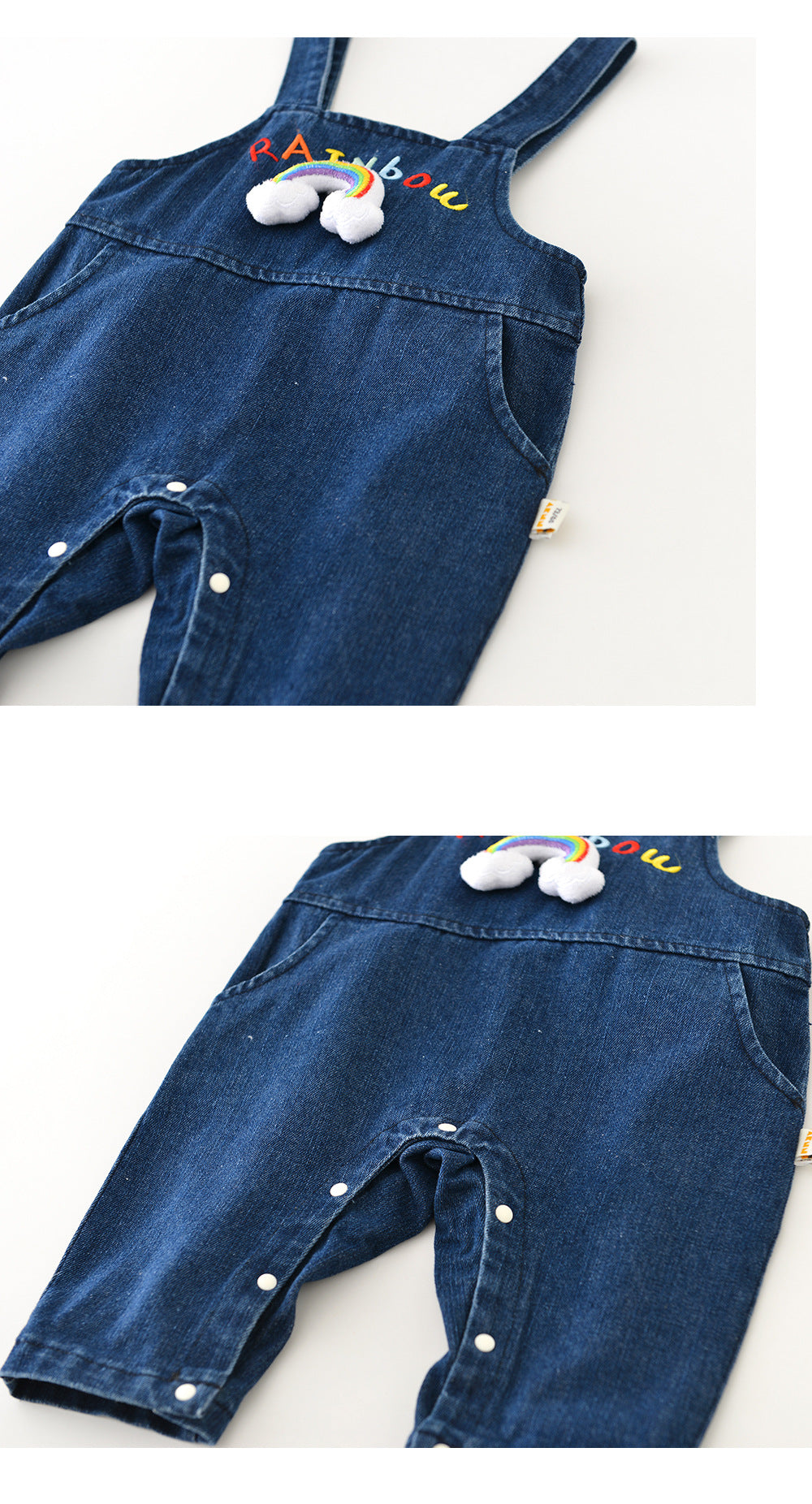 Hängselbyxa med Regnbåge – HappyHues Flickor, Blå, Bomull, Denim, Storlek 0–3 år