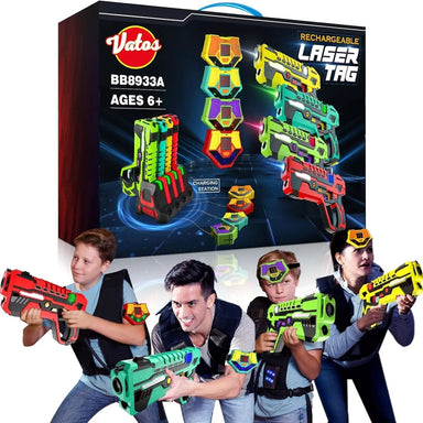 Laserspel för 4 spelare med laserblasters, bröstpaneler och ryggmottagare