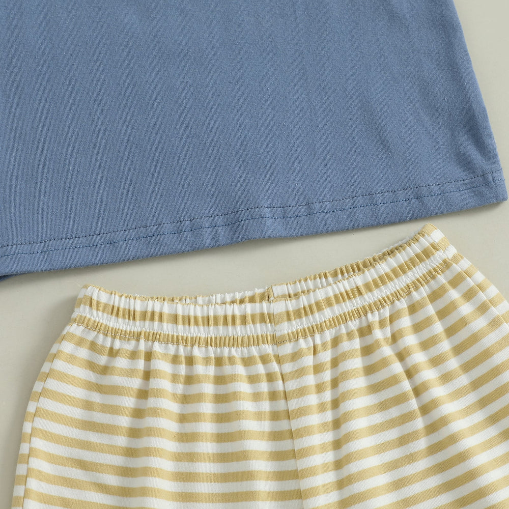 JungleJump Sommarsätt för Pojkar | T-shirt med Apor & Randiga Shorts | Bomull & Polyester | 6 mån–4 år | Blå & Gul