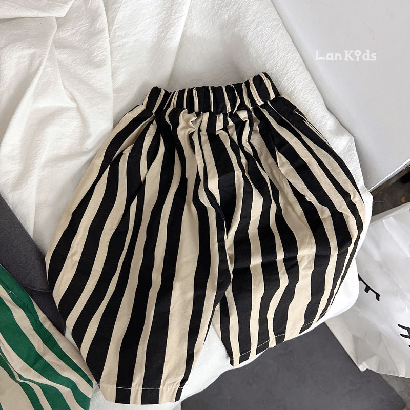 Randiga Barnbyxor – LucaLino Baggy Byxor Unisex, Svart/Grön, Bomull, Storlek 0–6 år