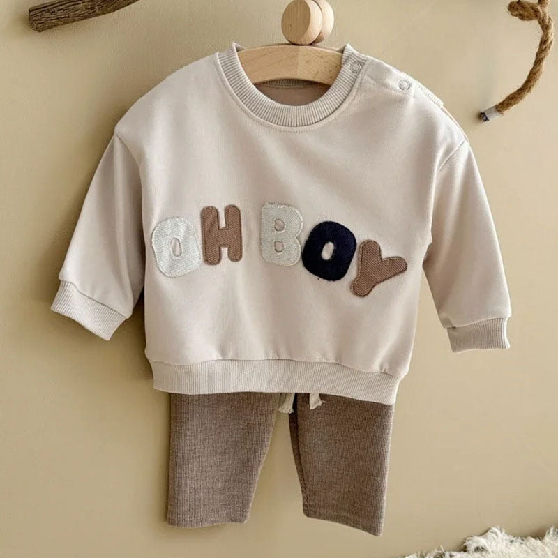 Klädset med leggings och tröja – LittleNomad Pojkar, Beige/Brun/Grön, Bomull, Storlek 0–3 år