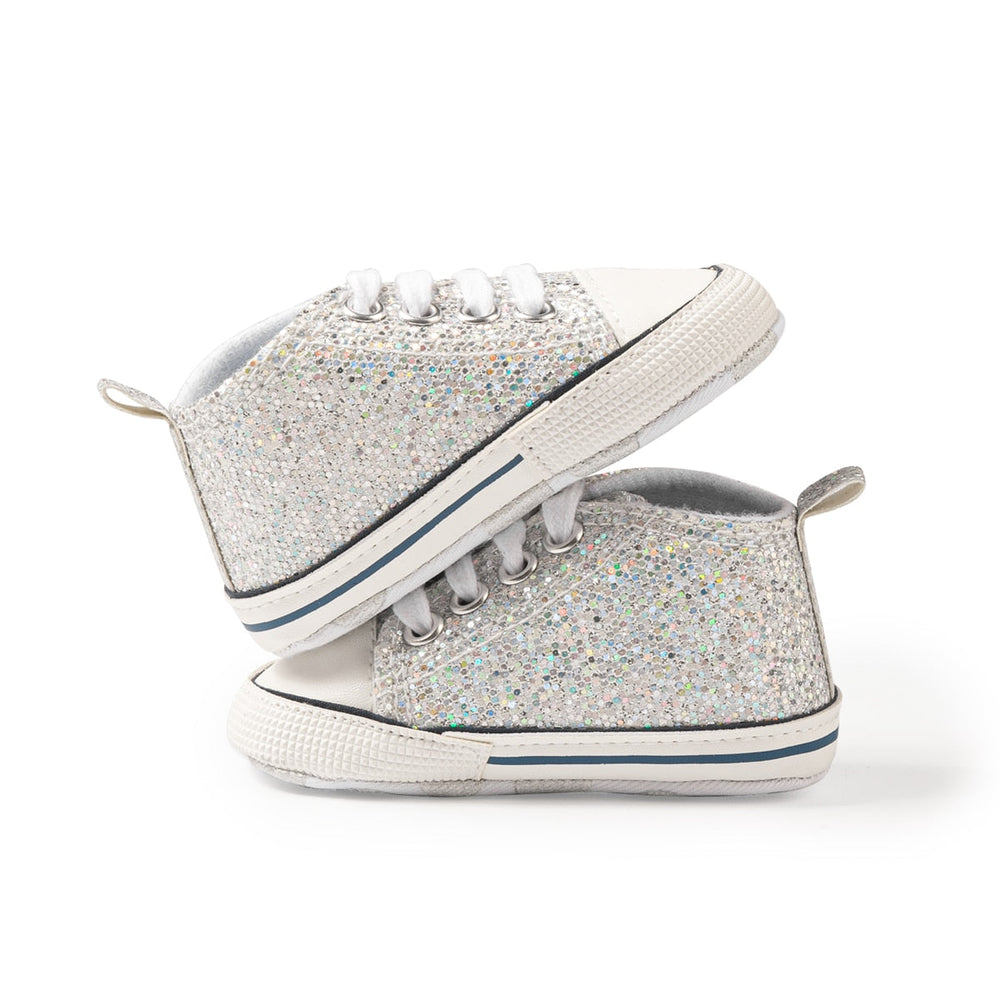 Lunari Glitz Babysneaker – Glittriga Babyskor för Flicka – Halkfria – Första Steg Skor – 0–1,5 år