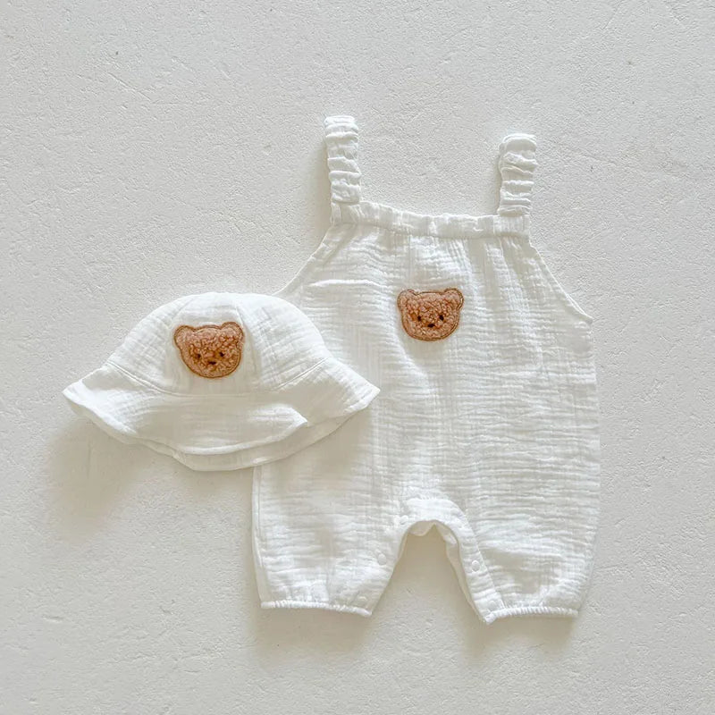 Baby Bear Set – Andningsbart Sommarset med Romper och Solhatt för Bebisar 3–24 månader