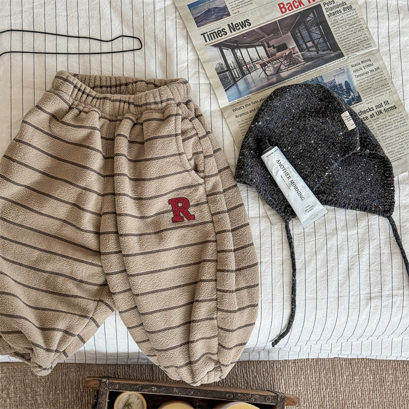 Randig Joggingbyxa – Mjuk som en Kram Unisex, Blå/Grå/Beige, Bomull, Storlek 0–6 år