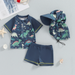 SunnySplash Badset för Barn | T-shirt, Shorts & Solhatt | UV-skydd | Dinosaurie & Krabba | 0–3 år