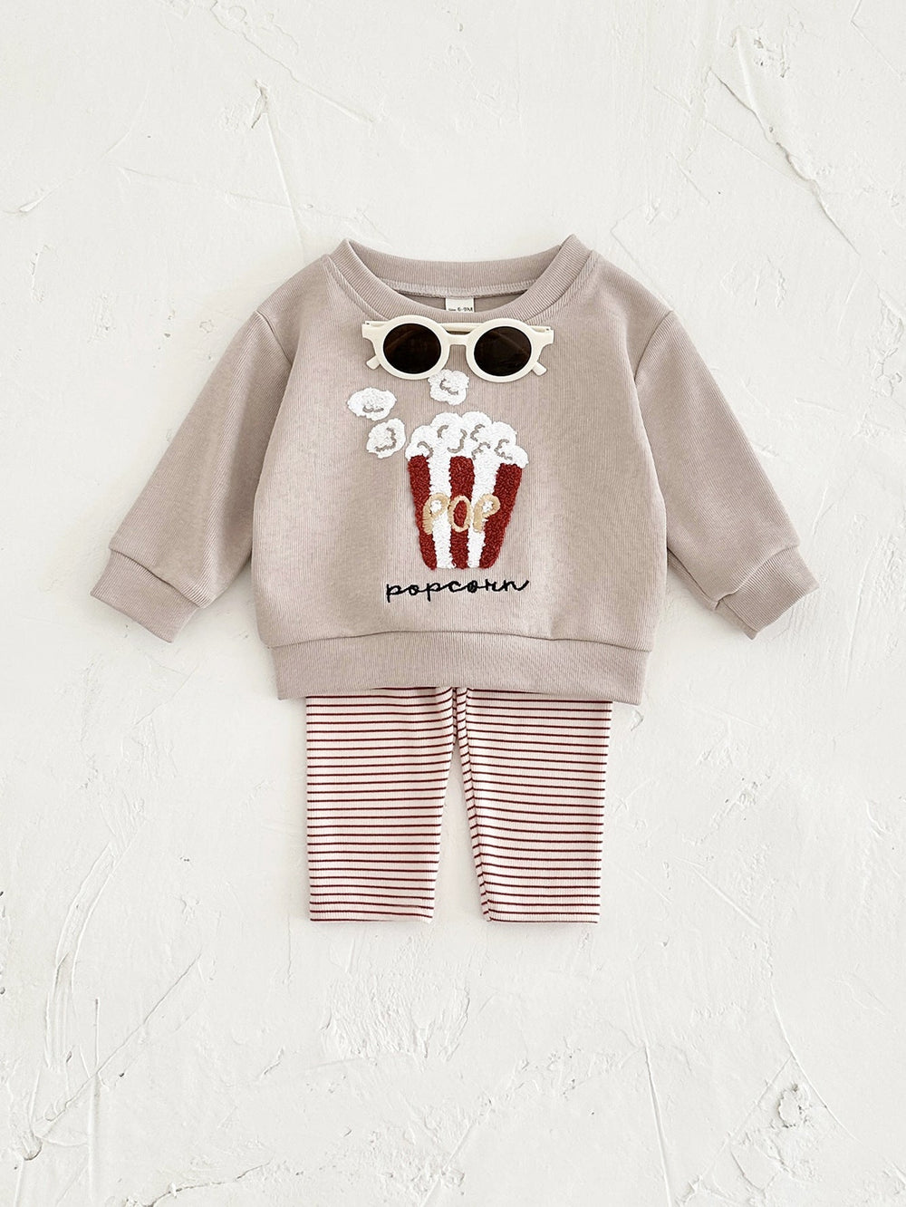 Klädset med Leggings och Tröja Popcorn – Poppi Unisex, Beige, Bomull, Storlek 0–3 år