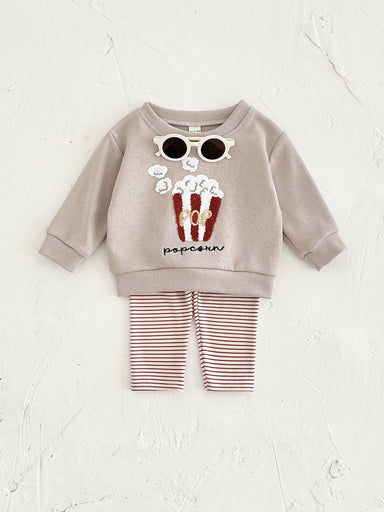 Klädset med Leggings och Tröja Popcorn – Poppi Unisex, Beige, Bomull, Storlek 0–3 år