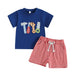 Baseball Stripe Sommarsätt för Baby & Småbarn | Stickad T-shirt & Shorts | Knit Bomull | 0–3 år | Sportig Look för Pojkar