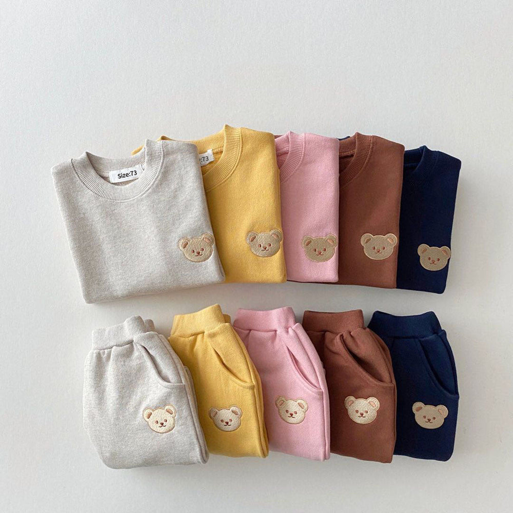 Joggingdress med Björn-Emblem – Djibouti Unisex, Grå/Rosa/Gul/Blå/Brun, Bomull, Storlek 0–4 år