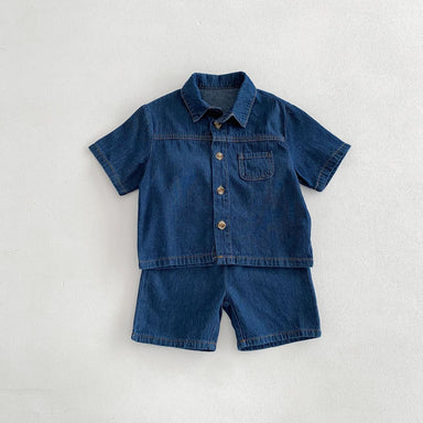Denim sommarset med T-shirt och shorts – Baby, Småbarn, Förskolebarn, Barn, Blå, Bomull, Storlek 0–6 år